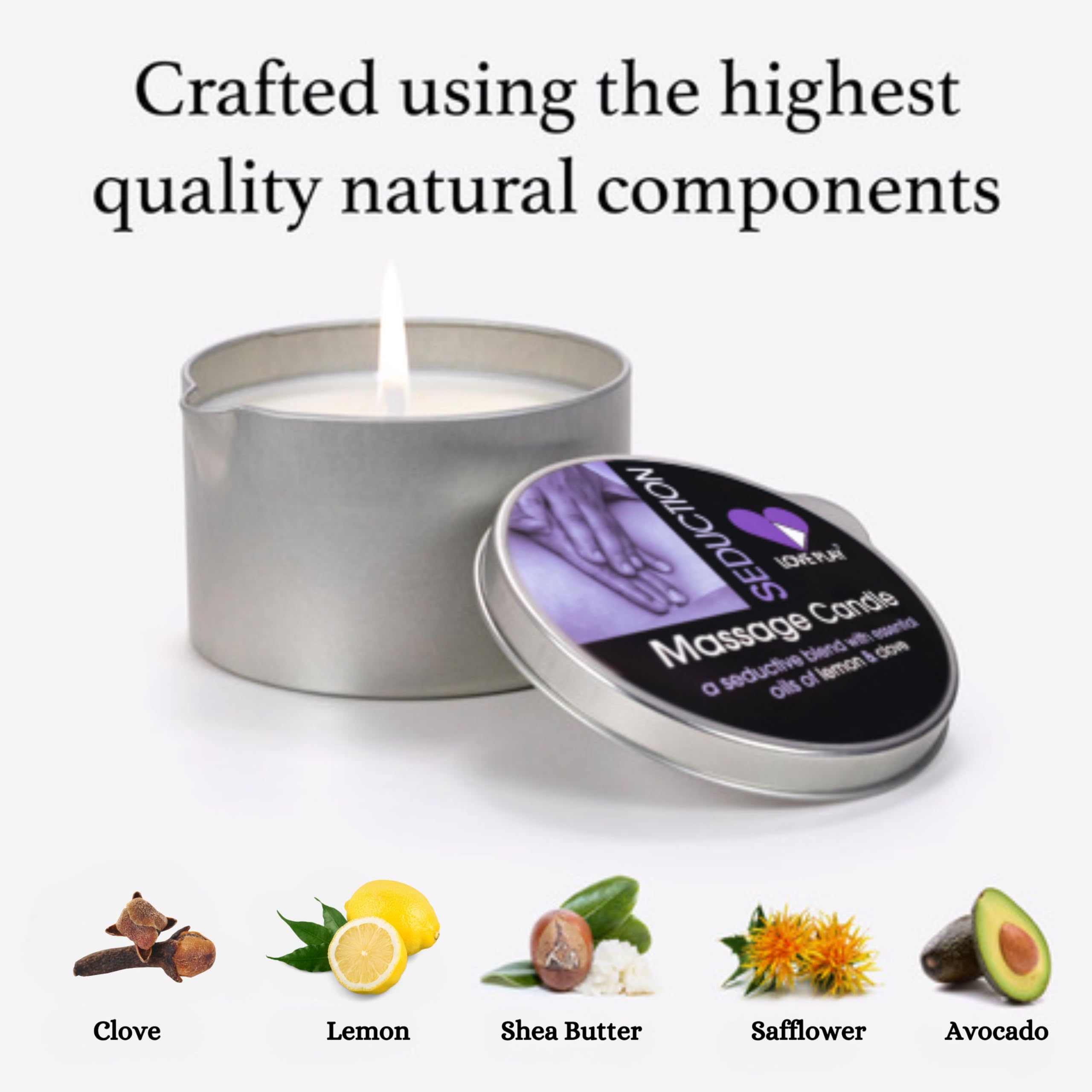LOVE PLAY Massage Oil Candle - Vegan Moisturizing Body Oil Massage - Luxurious & Hydrating Skin Care Body Massage Oils (6.76oz)